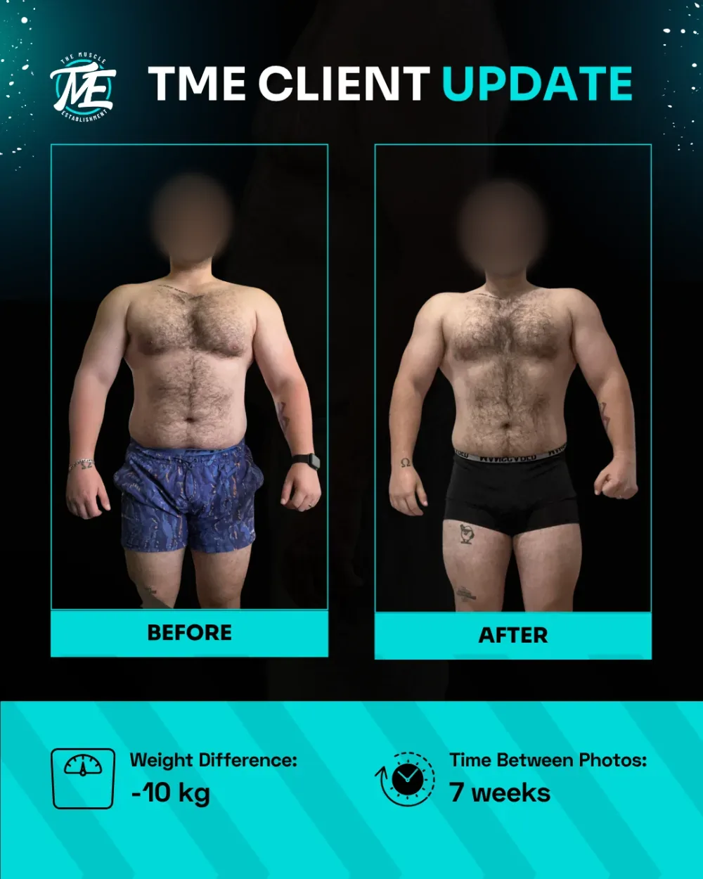 Aaron, front view, before and after