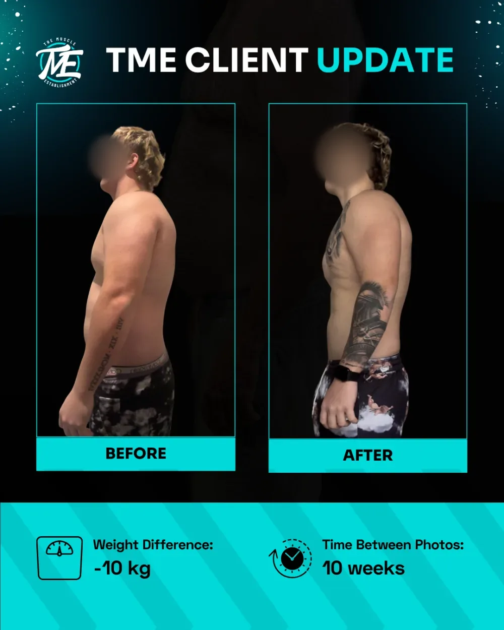 Cody, side view, before and after