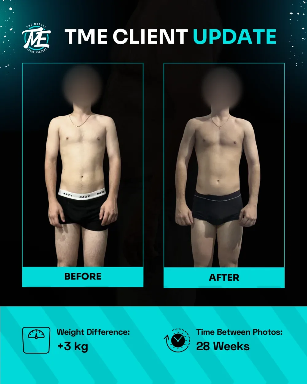 Max, front view, before and after