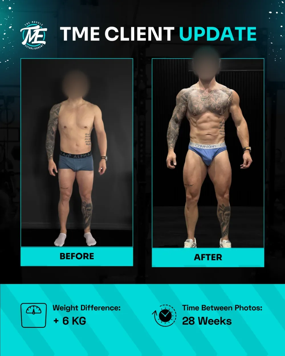 Victor, front view, before and after